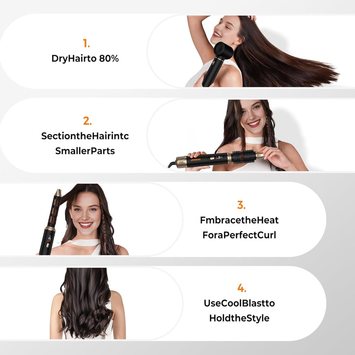 OKWRAP Hair Styler Set Hairstyler 5 in 1, LCD Haarstyler Airbrush Mit Rundbürstenföhn Haarstyler War
