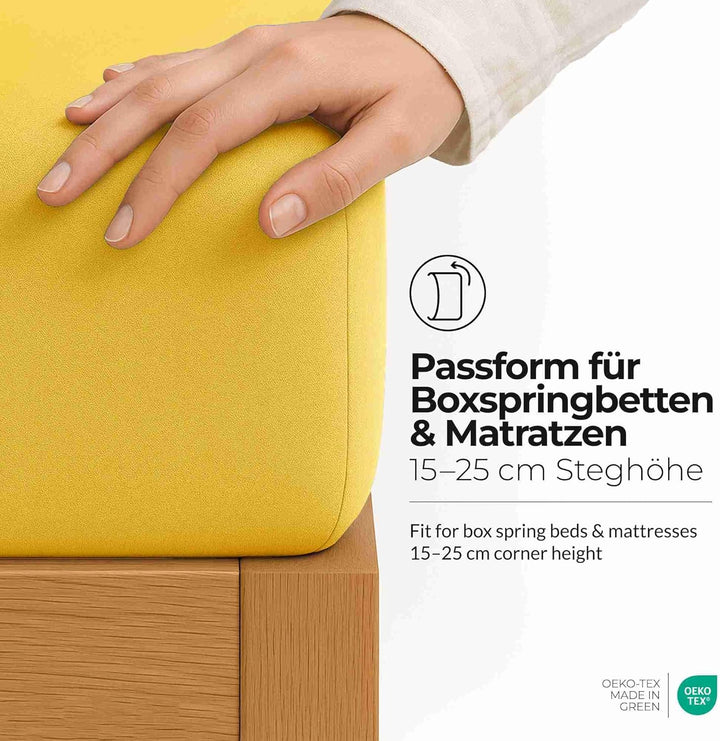 etérea Jersey Spannbettlaken 120x200cm Gelb bis 25 cm Höhe - 100% Baumwolle Comfort Spannbetttuch, O