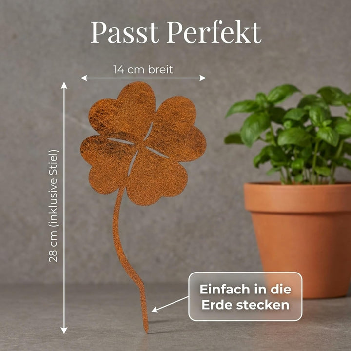 MM Steel Styles Edelrost Kleeblatt Gartenstecker-einfach einsteckbare Rostdeko aus hochwertigem Cort