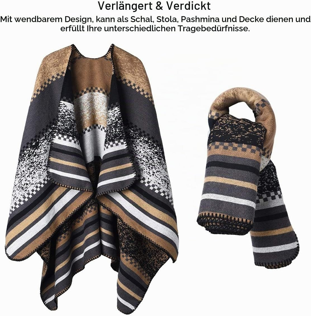 Winter Warme Poncho Schal Wrap - Herbst Open Front Cape Winddichte Strick Wolle Mantel Decke Kap-Sch