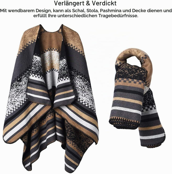 Winter Warme Poncho Schal Wrap - Herbst Open Front Cape Winddichte Strick Wolle Mantel Decke Kap-Sch
