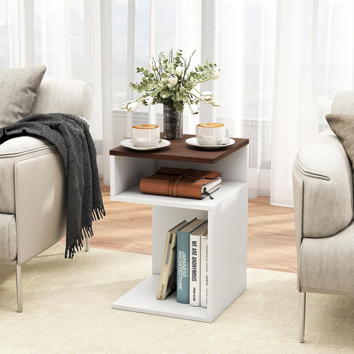 LIFEZEAL Beistelltisch S-Form, Multifunktionaler Sofatisch, Kleines Bücherregal mit 3 Etagen, Modern