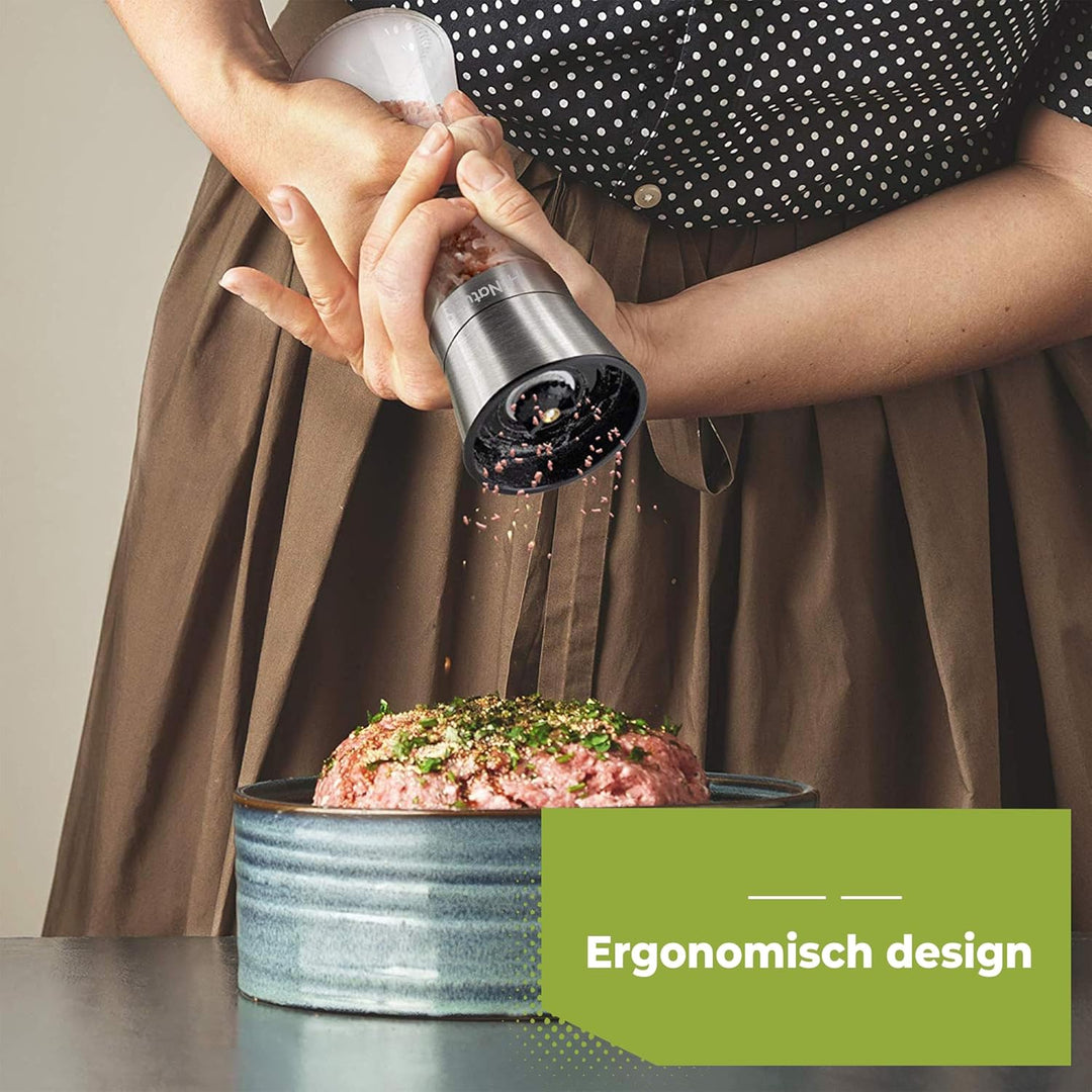 Salz- und Pfeffermühlen Set – Manuelle Pfeffermühle & Salzmühle mit einstellbarem Keramikmahlwerk, E