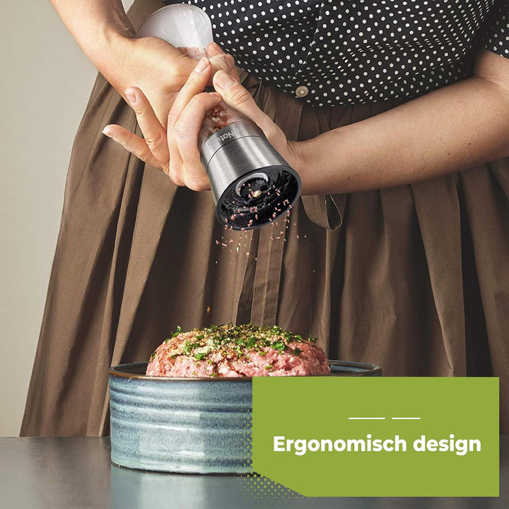 Salz- und Pfeffermühlen Set – Manuelle Pfeffermühle & Salzmühle mit einstellbarem Keramikmahlwerk, E