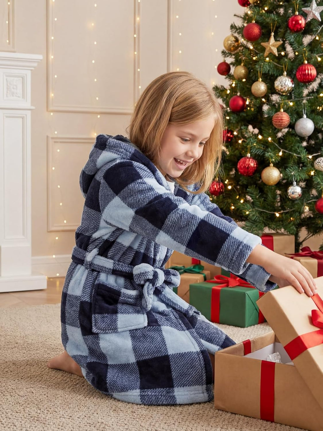 JiAmy Kapuzen Bademantel für Mädchen Flauschiger Fleece Plüsch Langer Schlafmantel Kinder Grau 4-6 J