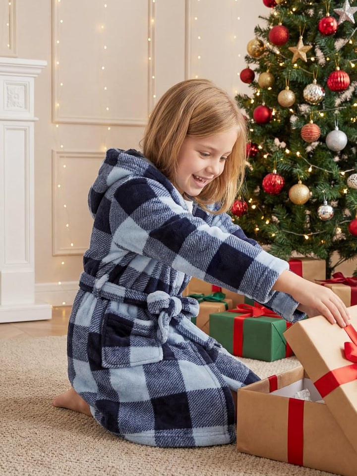 JiAmy Kapuzen Bademantel für Mädchen Flauschiger Fleece Plüsch Langer Schlafmantel Kinder Grau 4-6 J
