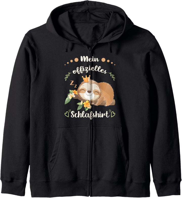 Mein Offizielles Schlafshirt Damen Faultier, Pyjama Shirt Kapuzenjacke