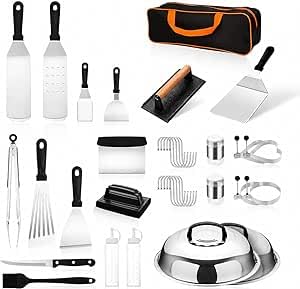 BBQ Grill Zubehör Set 34-teilig aus Edelstahl – Komplettes Grillbesteck mit Zange, Spateln, Burgerpr