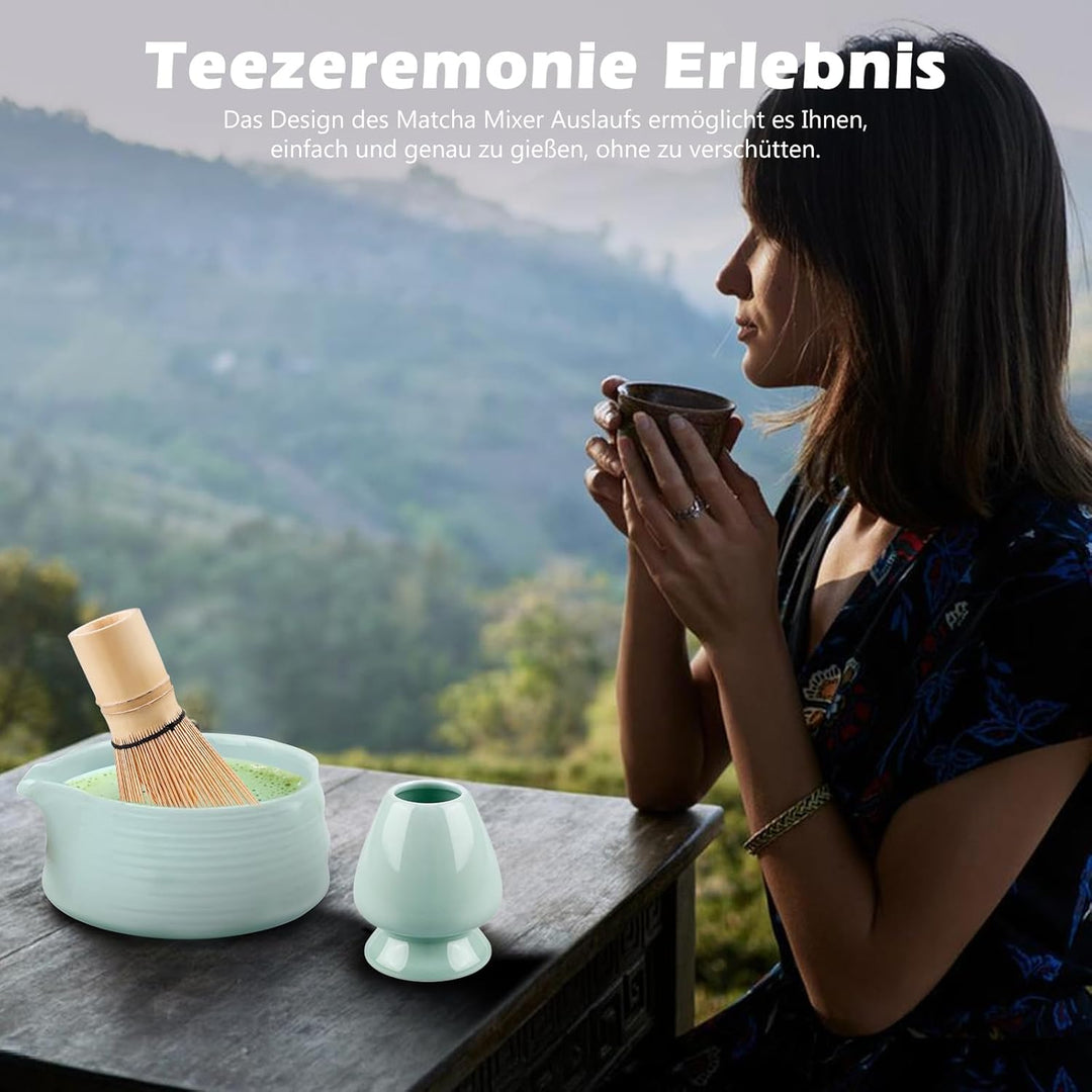 Matcha Tee Set, Matcha Besen Set mit Matcha-Schneebesen, Besenhalter, Matcha Schale aus Keramik, Tee