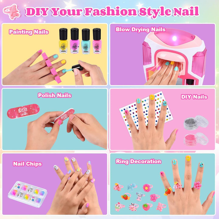 FORMIZON Kinder Nagellack Set für Mädchen, Nagellack Kinder Set mit 2 in 1 Nageltrockner, Nagellack,