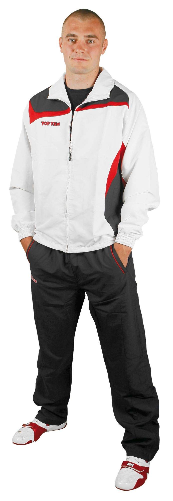 TOP TEN Trainingsanzug „Premium Class“ mit schwarzer Hose 128 Weiss - Rot, 128 Weiss - Rot