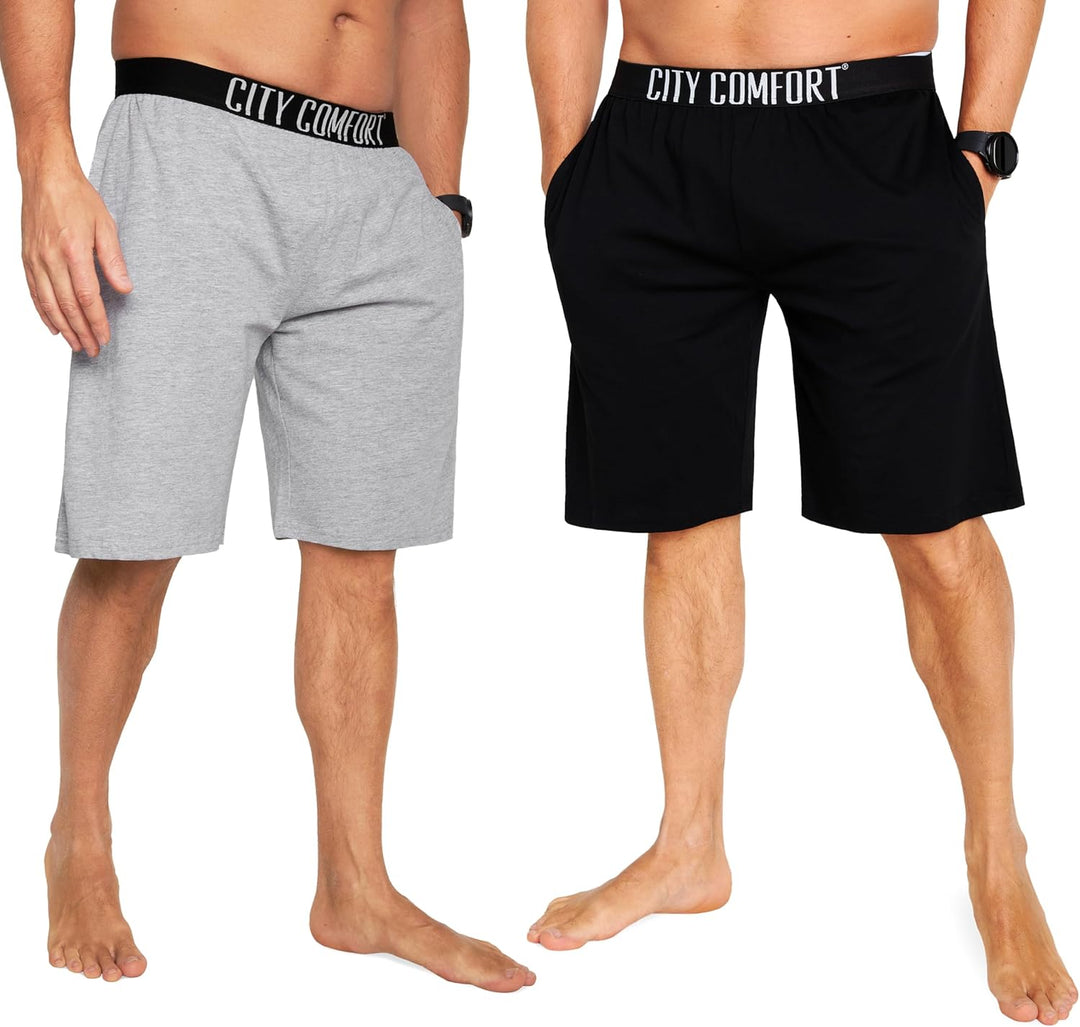 CityComfort Pyjama Shorts Herren, Kurze Schlafanzughose Herren mit Seitentaschen & Elastischem Bund
