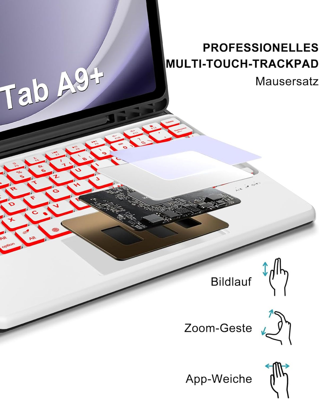 Premium Tastatur Hülle für Samsung Galaxy Tab A9+ 11 Zoll (2023, SM-X210/X215/X216) - Deutsches QWER