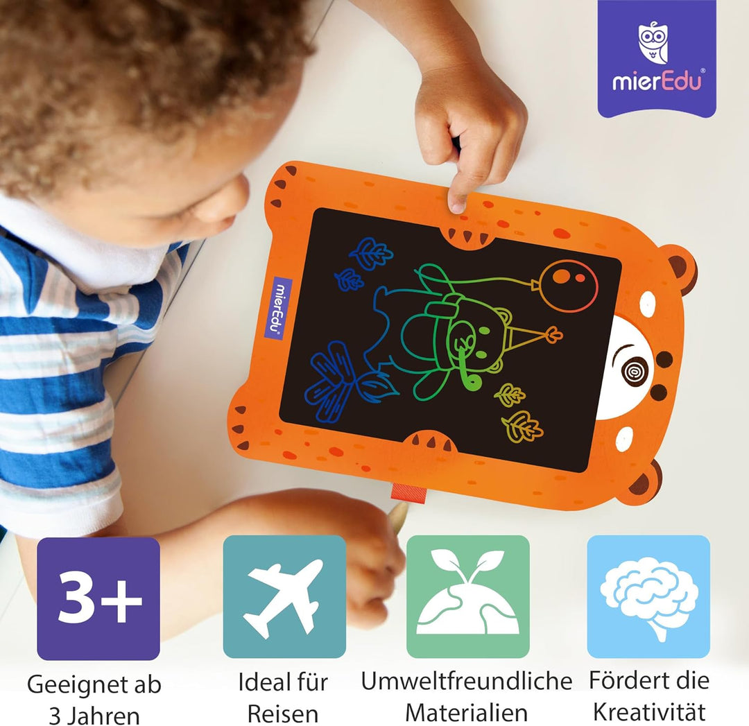 mierEdu LCD Schreibtafel Kinder Bär 8.5 Zoll – Magische Maltafel mit Stift, Zaubertafel für Mädchen