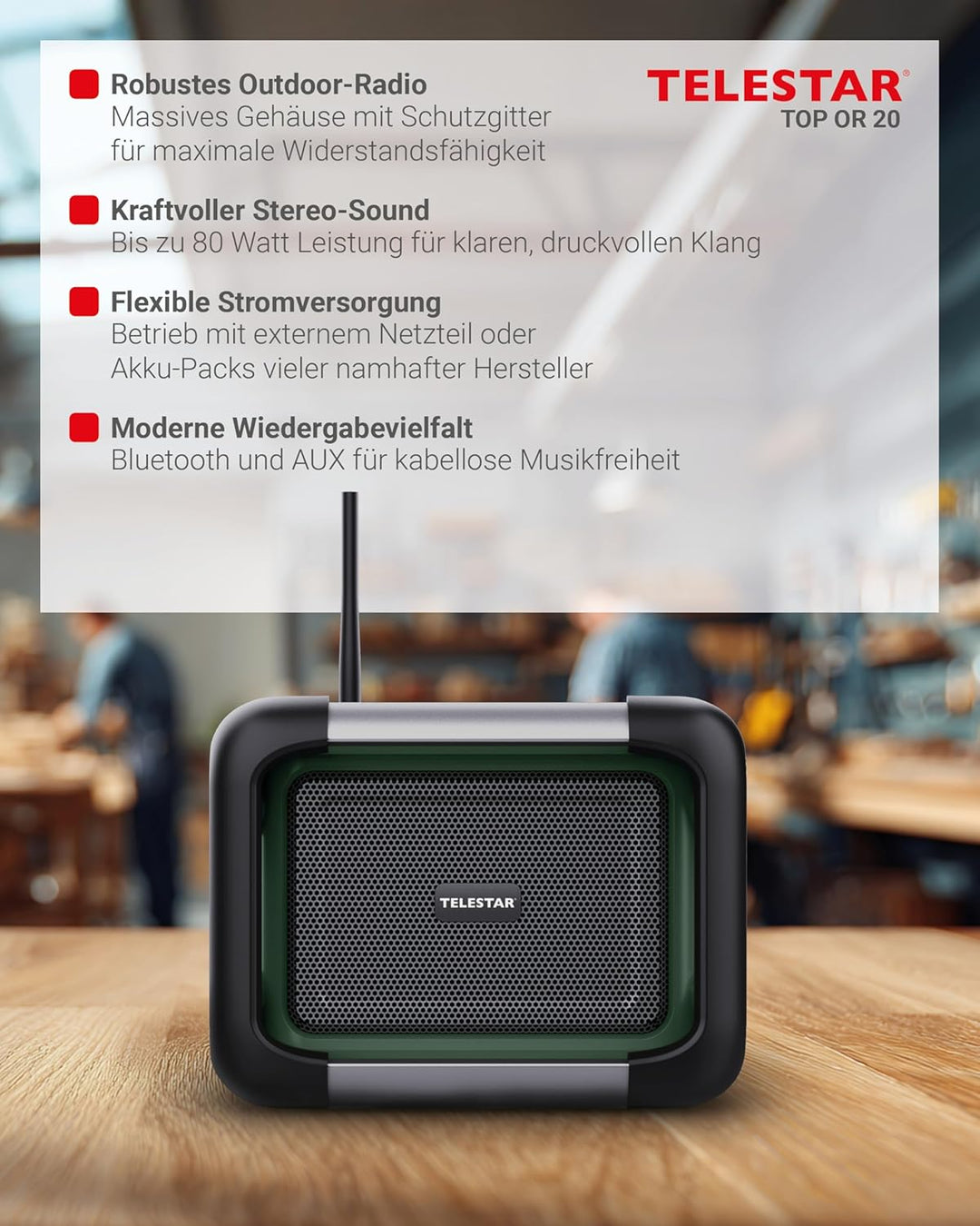 TELESTAR TOP OR 20 – Baustellenradio (Robustes Radio mit DAB+, Bluetooth Audio-Streaming, kompatibel