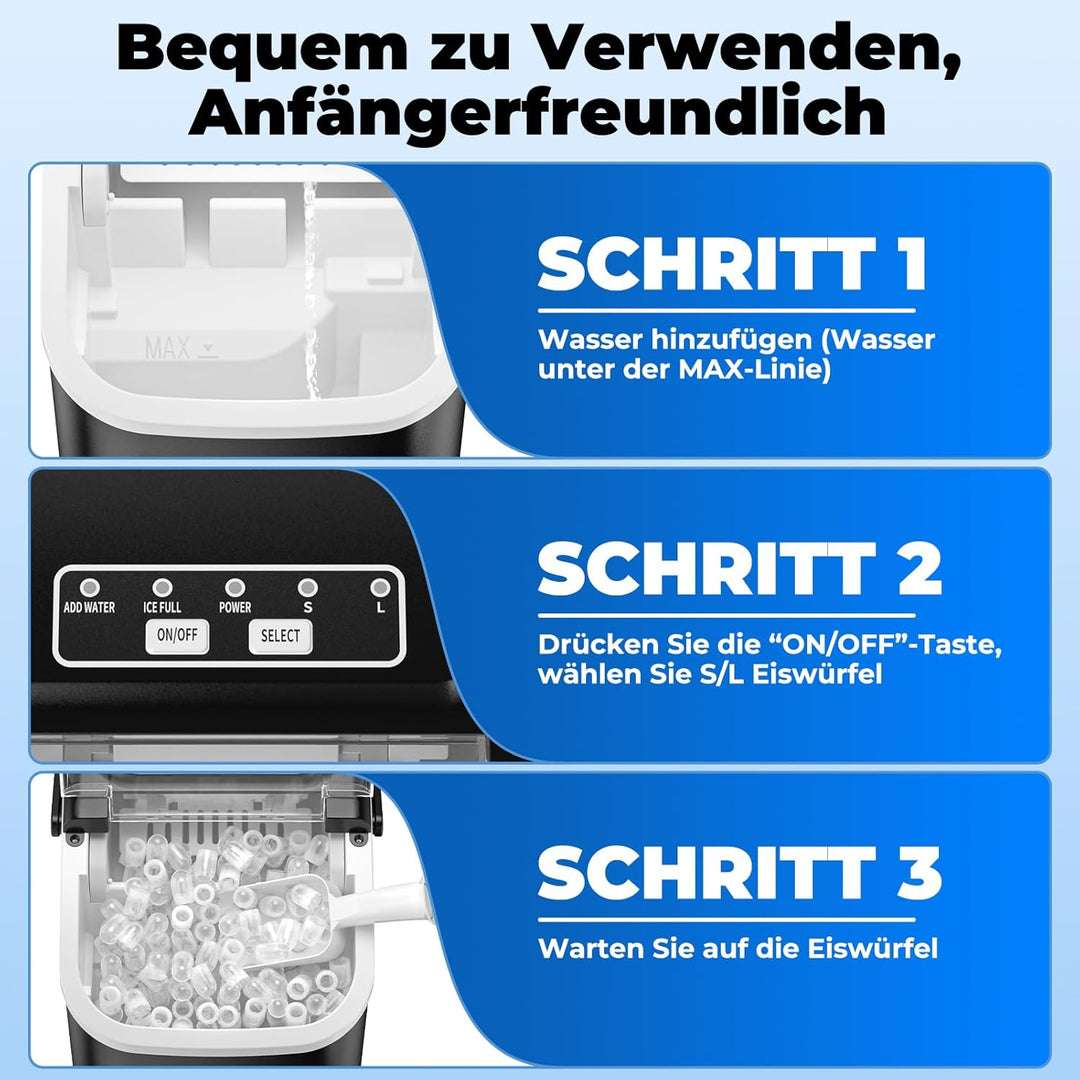 Eiswürfelmaschine 12KG/24H, Eiswürfelmaschine Klein 1,2L, Selbstreinigend Ice Maker mit Griff-Eiswür