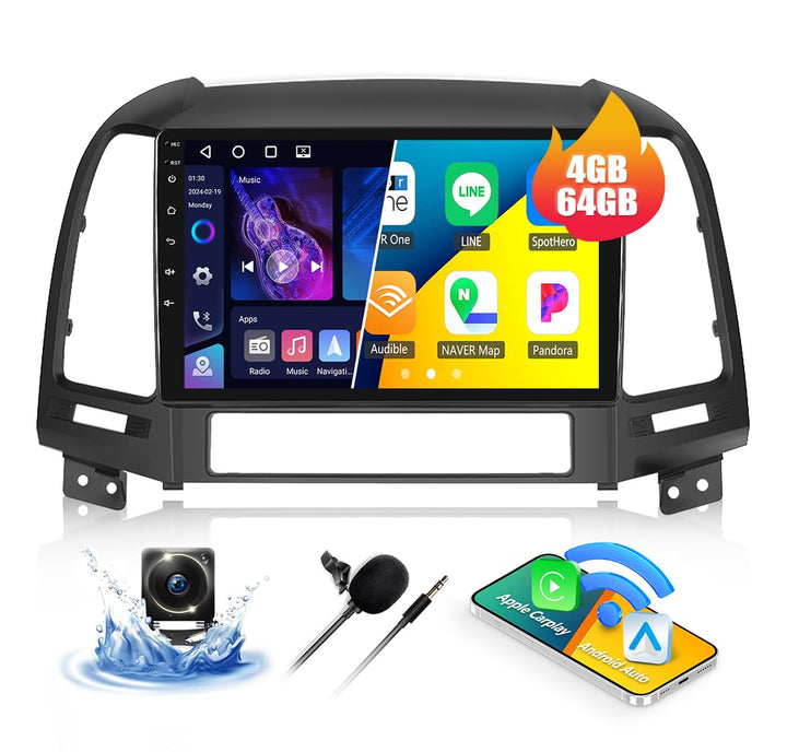 4G+64G CAMECHO Android 15 Autoradio für Hyundai Santa Fe 2006-2012 mit Navi Carplay Android Auto, Do