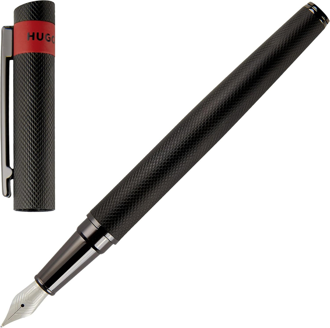 Hugo Boss Loop Diamond Füllfederhalter aus Messing in der Farbe Schwarz, Länge: 14,7cm, Federstärke: