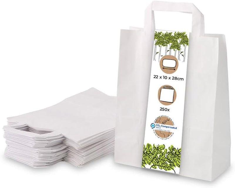 BIOZOYG weisse Papiertüten mit Griff I umweltschonende Papiertüte aus Kraftpapier I Geschenktüte bio