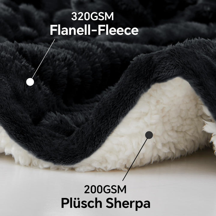 BEDELITE warme Decke Sherpa Kuscheldecke Flauschig Schwarz XXL 220x240 | dicke Deko Fleecedecke, Cor