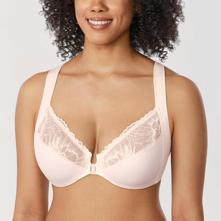 AISILIN BH Damen mit Bügel Vorderverschluss Racerback Spitze ohne Polster Grosse Grössen 75G Rose Wh