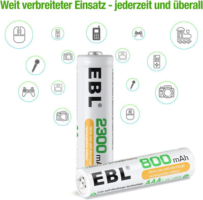 EBL AA und AAA Akku Set - 16 Stück, wiederaufladbare Batterien AA und AAA