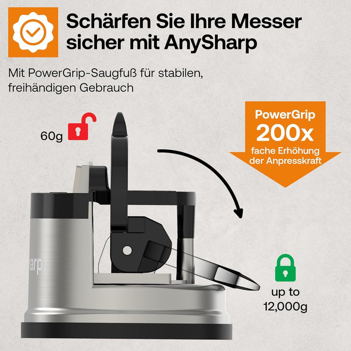 AnySharp Pro Messerschärfer (Metall) mit Saugnapf, Gebürstetes Metall Metall Pro Geschenkbox Gebürst
