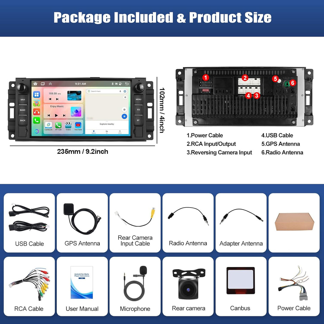 CAMECHO 6+128G Android 15 Navi Autoradio für Jeep Wrangler Ram JK Dodge Challenger mit Rückfahrkamer
