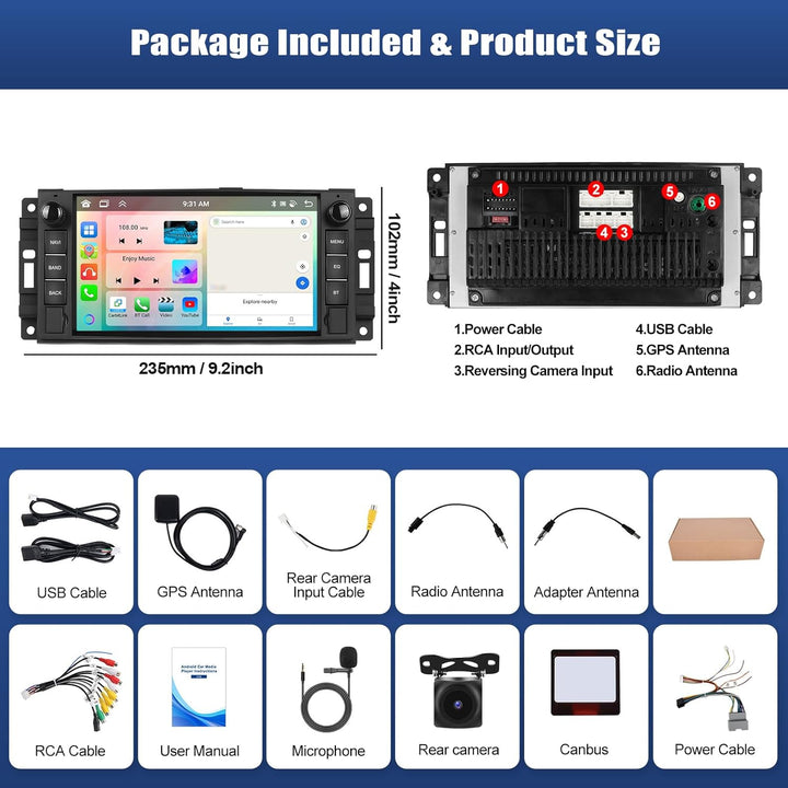 CAMECHO 6+128G Android 15 Navi Autoradio für Jeep Wrangler Ram JK Dodge Challenger mit Rückfahrkamer