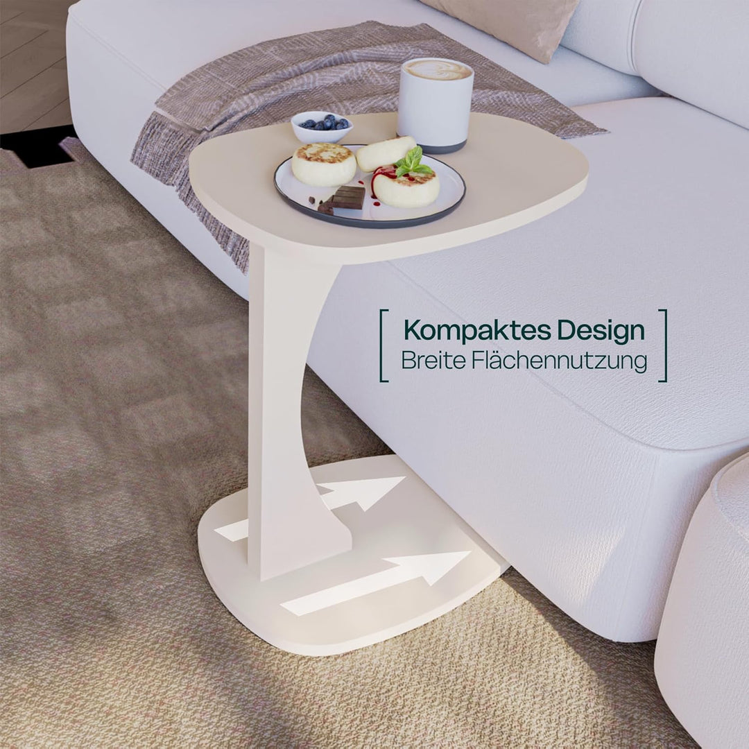 sugodesign Beistelltisch Couch mit Rollen, Kleiner Beistelltisch C-Form, Sofatisch in stylischem San