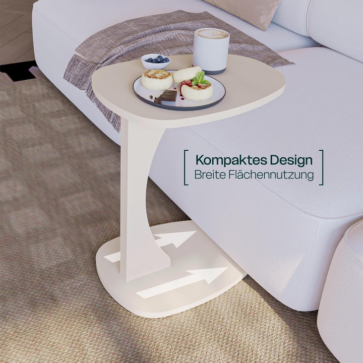 sugodesign Beistelltisch Couch mit Rollen, Kleiner Beistelltisch C-Form, Sofatisch in stylischem San