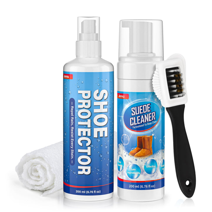 Jevvu Wildleder Reiniger Set mit Imprägnierspray, Wildlederbürste &amp; Mikrofasertuch, Schuhpflege Set