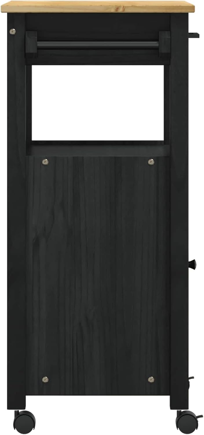 vidaXL Küchentrolley Schwarz 88,5 x 40 x 48 cm Massivholz Kiefer, Moderner Küchenwagen, rechteckiger