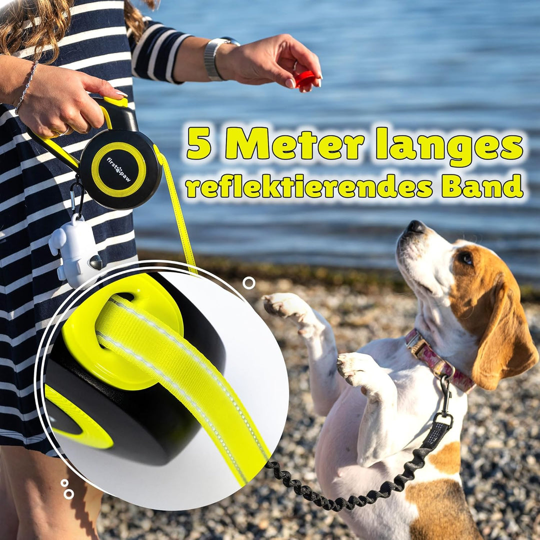 Rollleine Für Hunde bis 50 kg - Ausziehbar Hundeleine 5m, Reflektierendes Band, ergonomisches Design