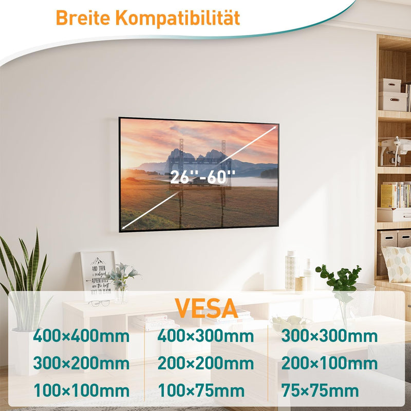 ELIVED TV Wandhalterung Neigbar Fernseher Wandhalterung für die meisten 26-60 Zoll Flach & Curved LE