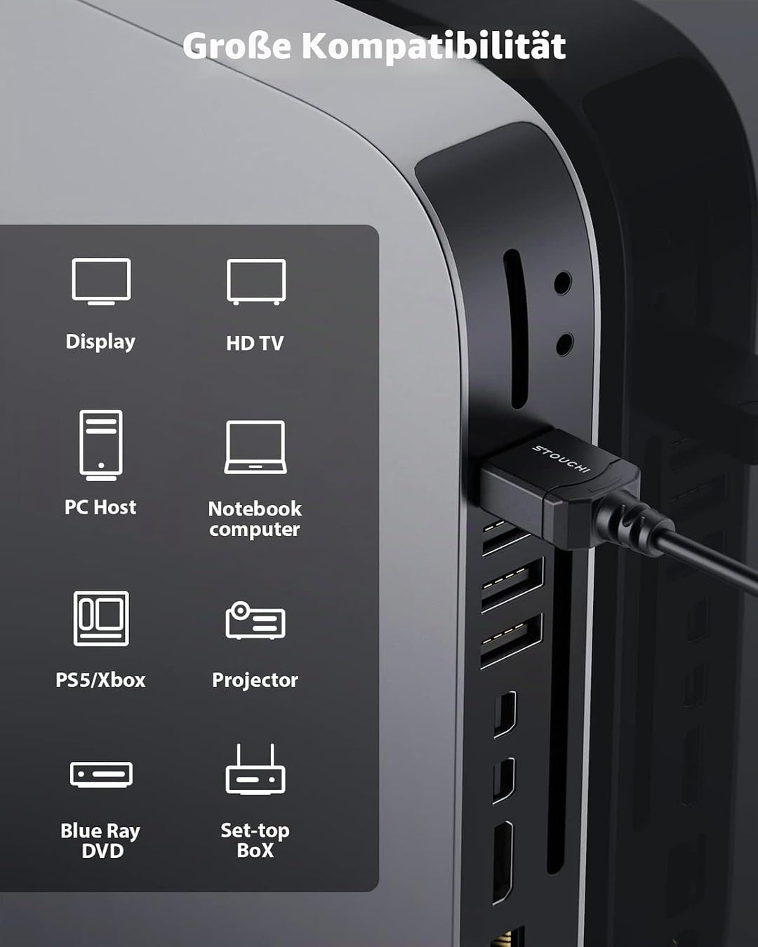 Stouchi Ultradünnes HDMI 2.1 Kabel 8K 1,5M, Hyper Slim HDMI 2.1 Kabel,Extrem Flexibles 8K HDMI Kabel