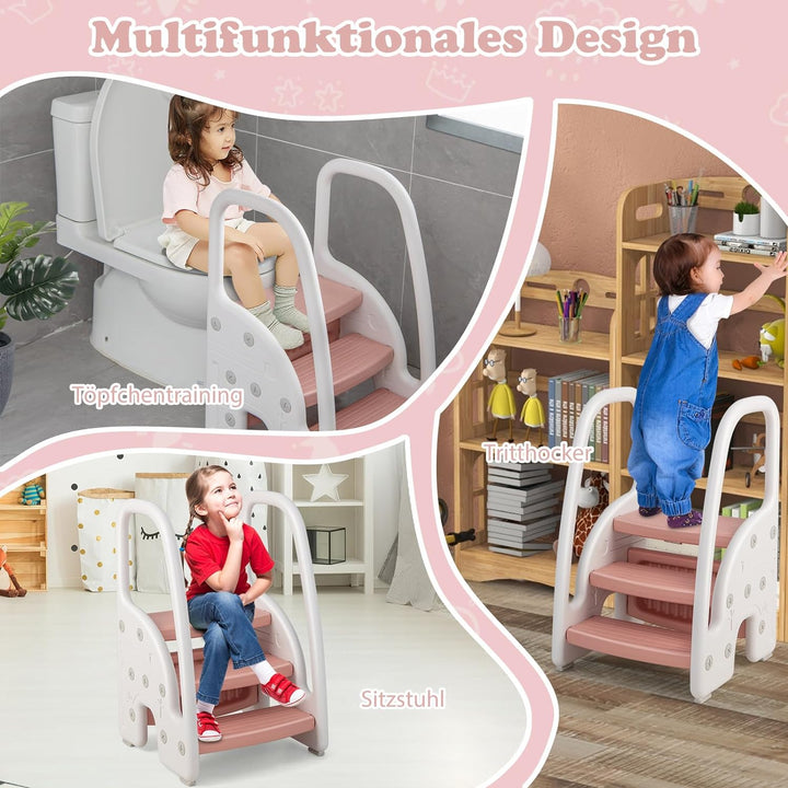 COSTWAY 3 stufiger Tritthocker für Kinder, Trittschemel höhenverstellbar mit Abnehmbarer Oberstufe &