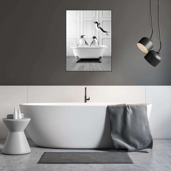 WADBTP Badezimmer Bilder,Schwarz Weiss Bilde,Lustige Tier in der Badewanne Leinwand Bilder für Wohnz