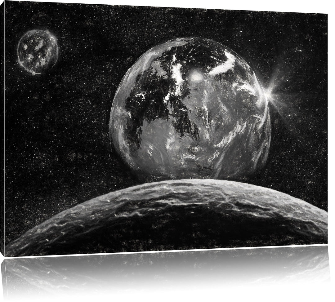 Pixxprint Rote Planeten in der Galaxie Kunst als Leinwandbild/Grösse: 100x70 cm/Wandbild/Kunstdruck/