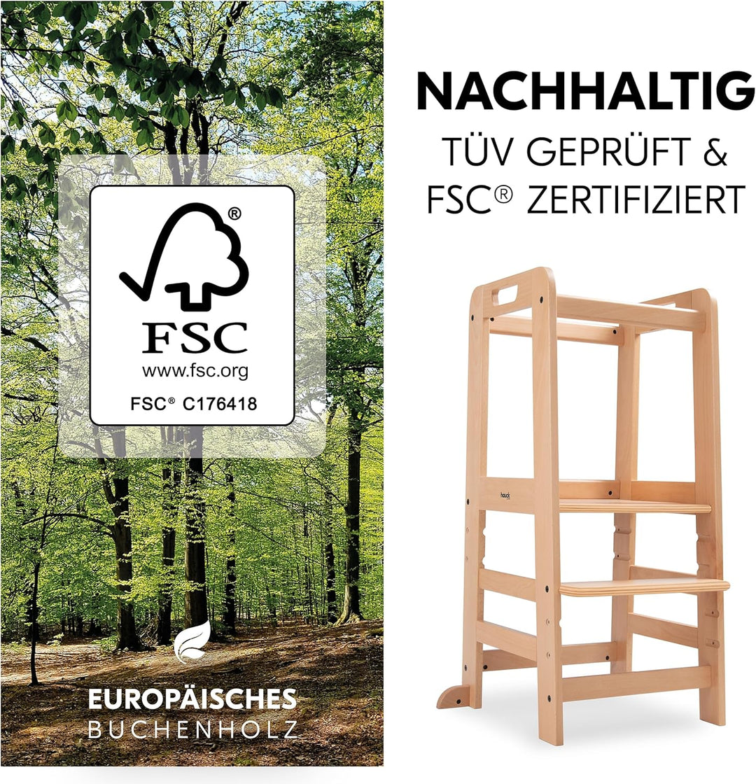 hauck Learn N Explore Natural inkl. Puzzle N Fit – Mitwachsender Kinder Lernturm aus Buchenholz, ab