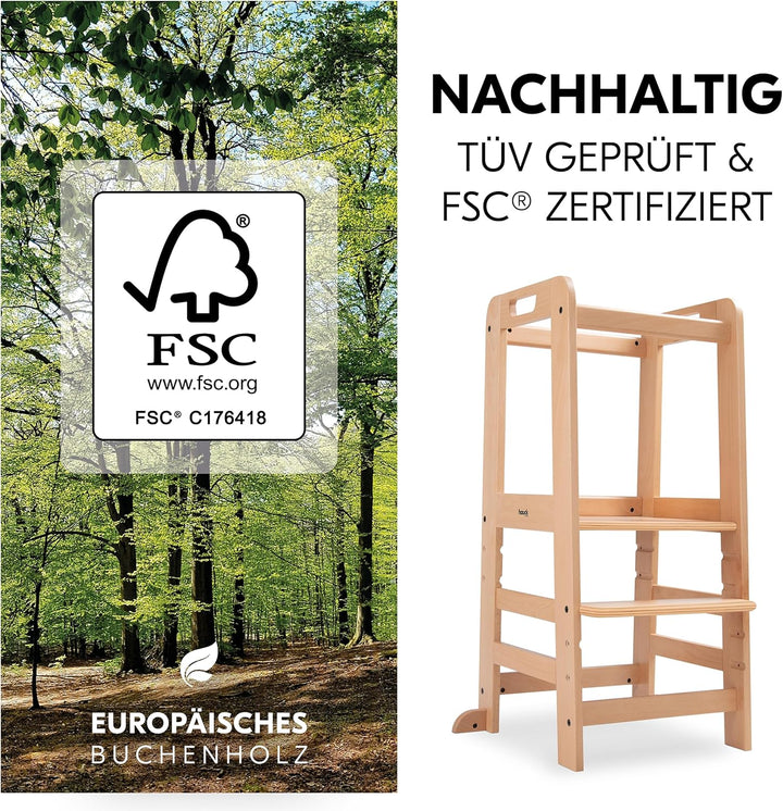hauck Learn N Explore Natural inkl. Puzzle N Fit – Mitwachsender Kinder Lernturm aus Buchenholz, ab