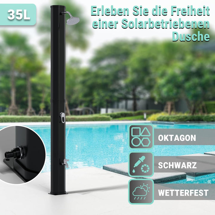 HAGO Solardusche | 35L | eckig | Schwarz | Pooldusche | Campingdusche | Gartendusche | Outdoor Fussd