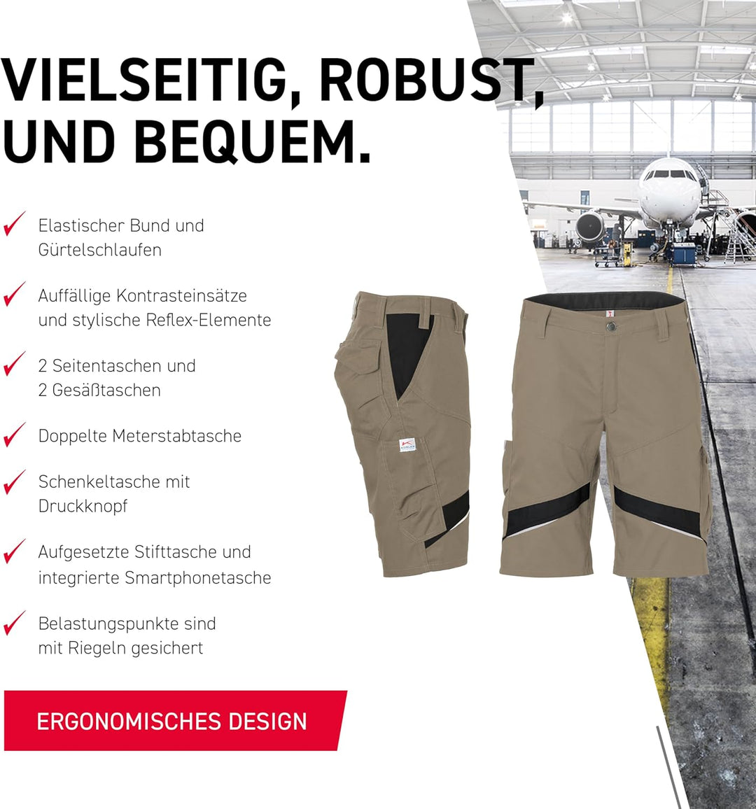 KÜBLER ACTIVIQ Arbeitsshorts beige, Grösse 40, Herren-Arbeitsshorts aus Mischgewebe, leichte Arbeits