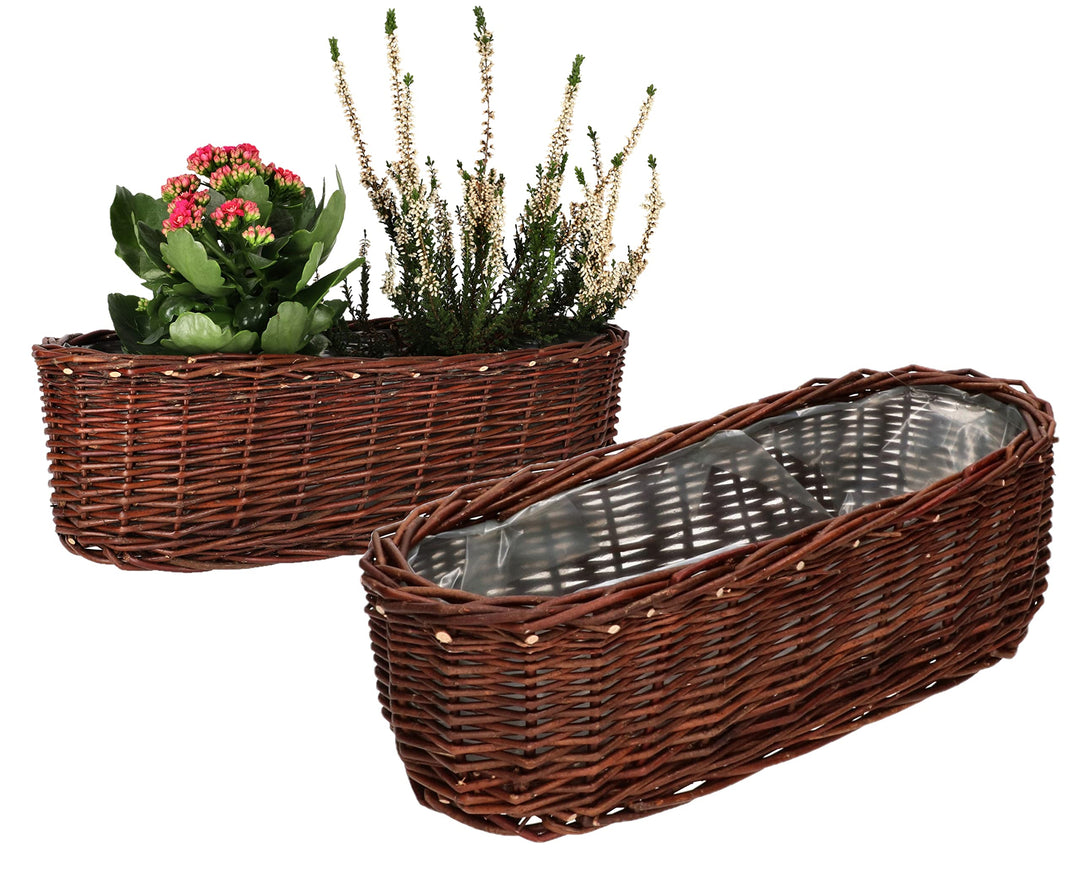 KOTARBAU® 2er Set Übertopf aus Weide Flechtwaren Blumentopf Oval für Blumen Pflanzen Naturkorb 40 cm