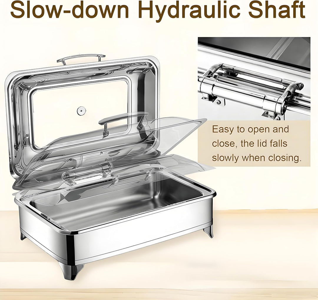 Elektrischer Chafing Dish Glasdeckel, 9L Edelstahl Speisewärmer Buffetwärmer Elektrisch Einstellbare