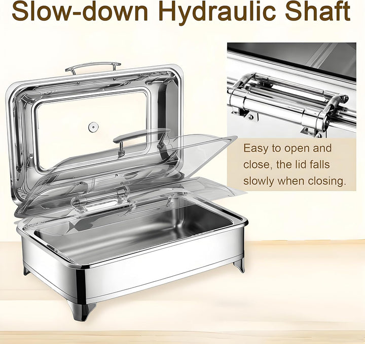 Elektrischer Chafing Dish Glasdeckel, 9L Edelstahl Speisewärmer Buffetwärmer Elektrisch Einstellbare