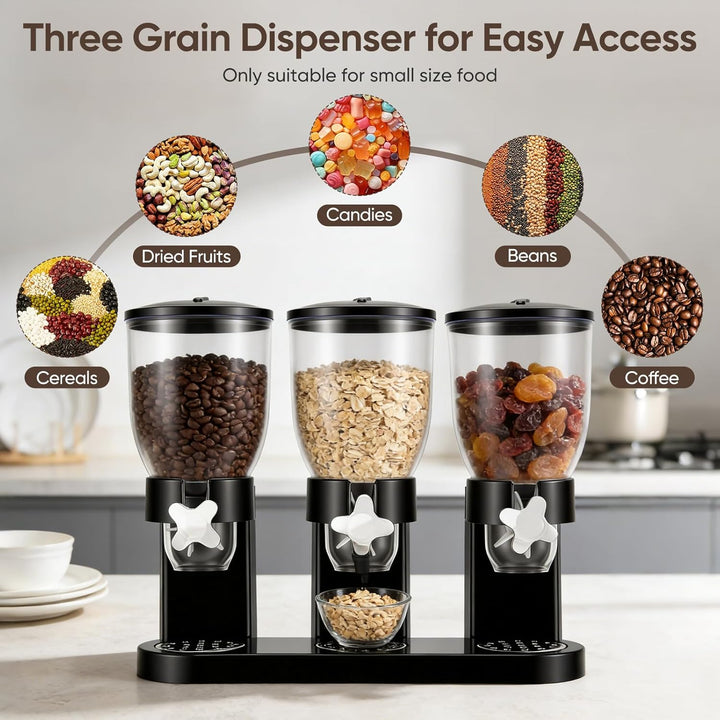 Cereal Dispenser Countertop 2L, Dreifacher Müslispender mit Drehverschluss 3er Set, Luftdichte Vorra