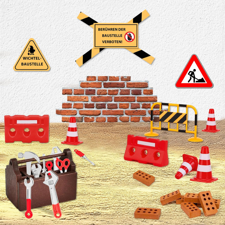 Wichtel Zubehör Baustelle,24Pcs Wichtel Baustelle Set,Miniatur Wichtel Zubehör,Wichteltür Baustelle