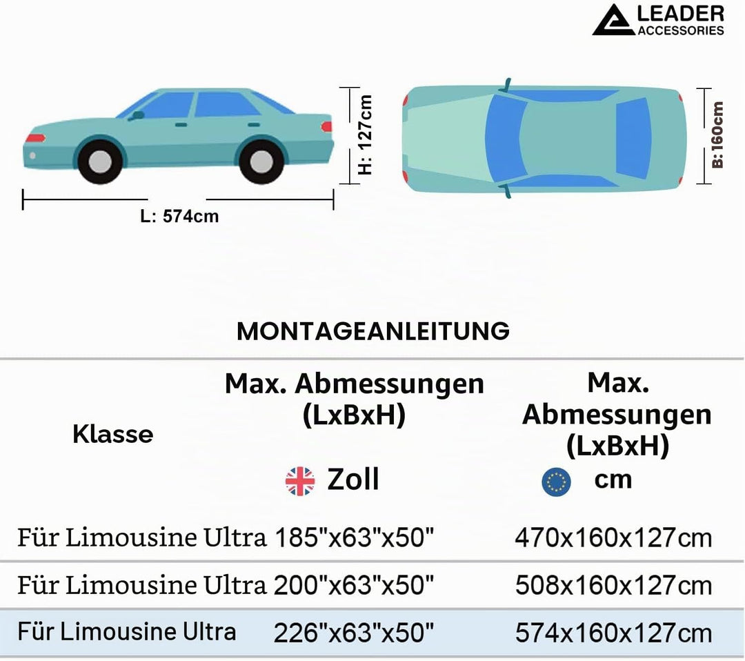 Leader Accessories 4-lagige atmungsaktive Vollgarage Autoplane leichte Ganzgarage Autoabdeckung für