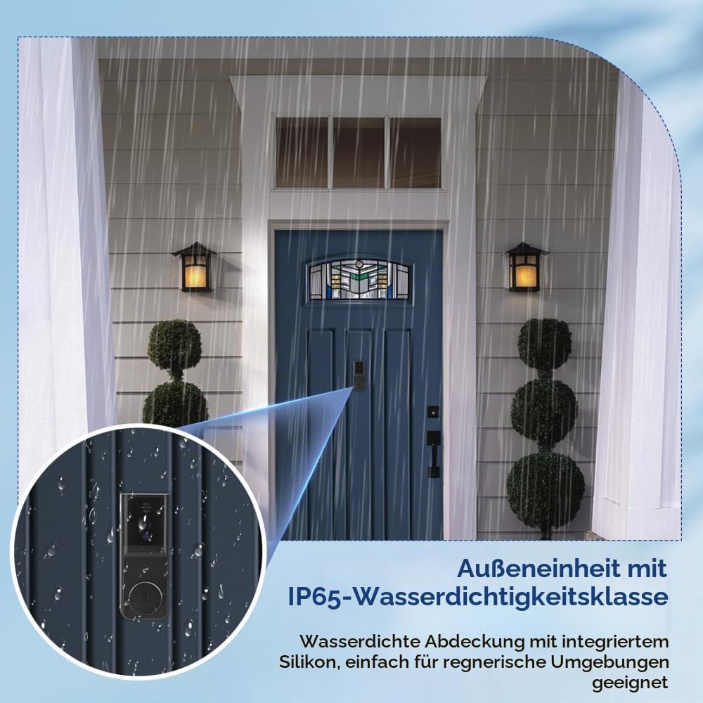 Türklingel mit Kamera, 1080P HD Drahtlose Video Türklingel, IP65 Wasserdicht, 4,3" IPS-Display inkl.